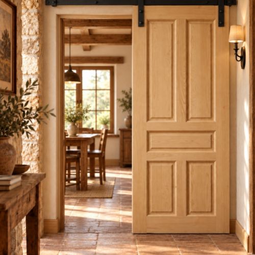 PUERTA CORREDERA RUSTICA PINO 5 PAÑOS DESIGUALES