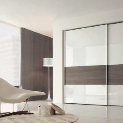 FC118 FRENTE ECO CRISTAL LACADO BLANCO Y GRIS CENIZA. PERFILES ALUMINIO Y GUIAS OCULTAS