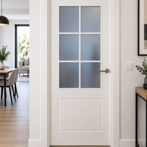 PUERTA LACADA BLANCA VIDRIERA CON MONTANTE
