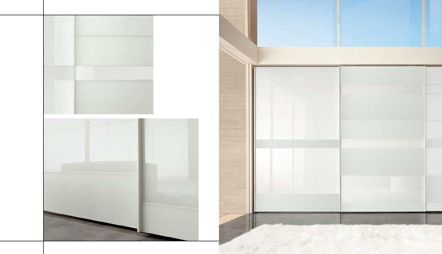 FC114 FRENTE ECO CRISTAL LACADO BLANCO Y LACA BLANCA. PERFILES LACADO BLANCO Y GUIAS OCULTAS