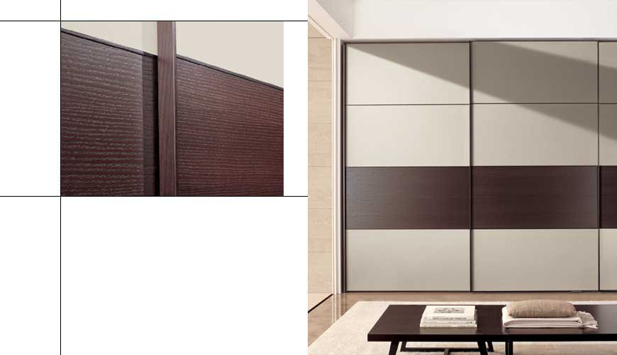 FC150 FRENTE CORREDERO ECO LACADO BEIGE Y WENGE. PERFILES WENGE Y GUIAS OCULTAS