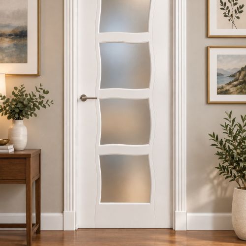 PUERTA LACADA BLANCA MODELO ONDAS VIDRIERA