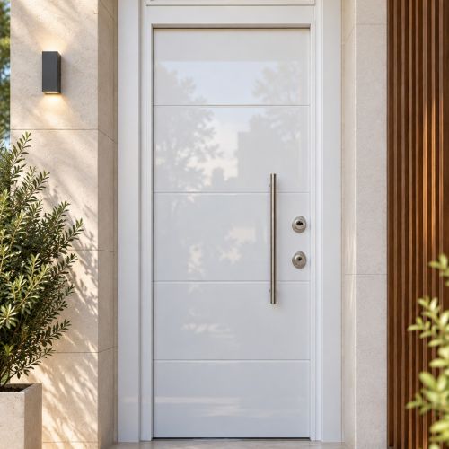 PUERTA ACORAZADA THOR 20 (GRADO 4B) 5 PAÑOS BLANCA CON MONTANTE SUPERIOR