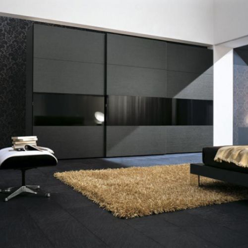 FC129 FRENTE CORREDERO ECO ROBLE TEÑIDO NEGRO Y CRISTAL LACADO NEGRO