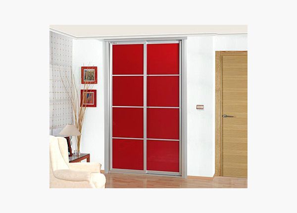 FC199 FRENTE CORREDERO ECO CRISTAL LACADO ROJO. PERFILES ALUMINIO Y REMATES LACADO ALUMINIO