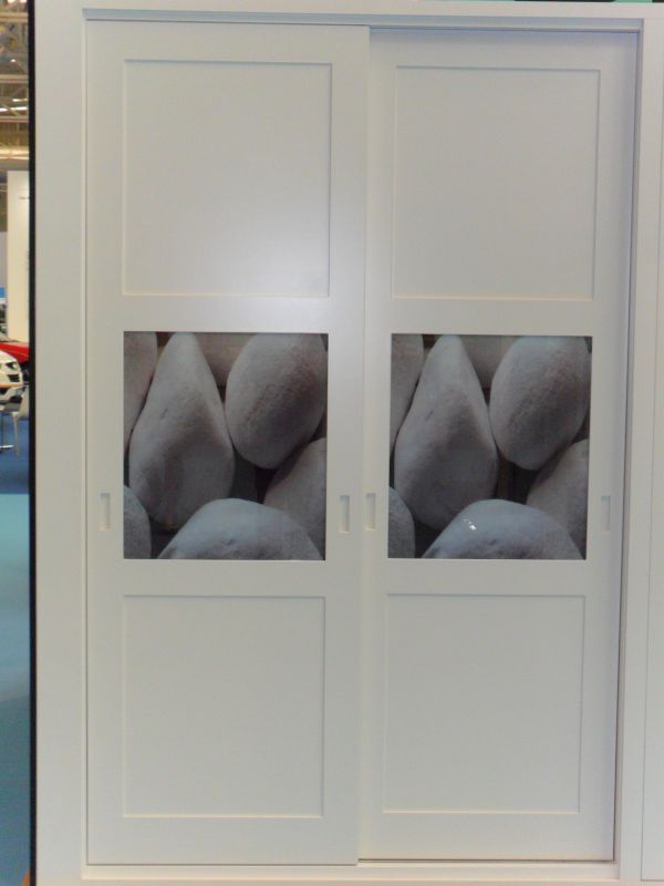 FC84 FRENTE CORREDERO UÑERO CUADROS LACADO BLANCO Y FOTO PIEDRAS