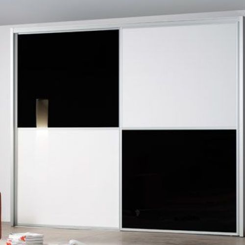 FC100 FRENTE CORREDERO ECO CRISTAL LACADO NEGRO Y CRISTAL LACADO NEGRO. PERFILES ALUMINIO Y REMATES LACADO BLANCO