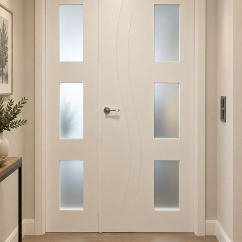 PUERTA LACADA BLANCA CON FIJO ACRISTALADA 3V LATERAL MODERNA