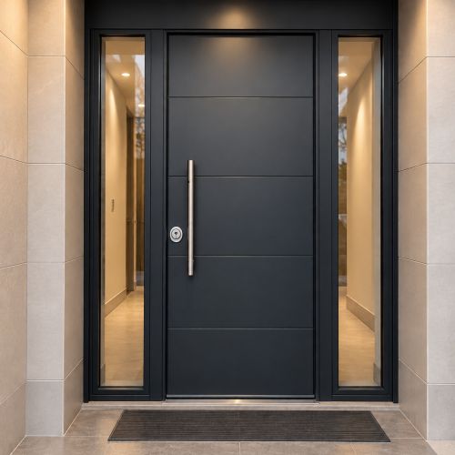 PUERTA ACORAZADA THOR 20 (GRADO 3B) 5 PAÑOS RAL 7016 CON DOS FIJOS LATERALES