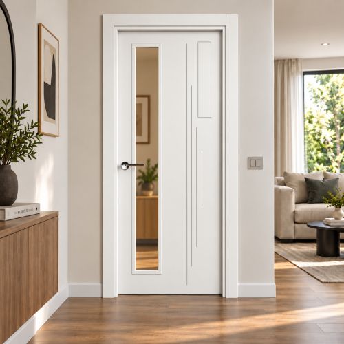 PUERTA LACADA BLANCA MODELO TOKIO VIDRIERA