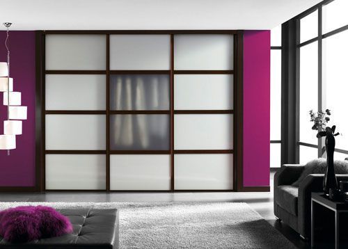 FC195 FRENTE CORREDERO JAPONES LACADO BLANCO Y CRISTAL ACIDO. PERFILES LACADO NEGRO