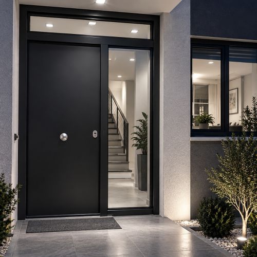 PUERTA ACORAZADA THOR 20 (GRADO 3) RAL 7016 CON FIJO LATERAL Y MONTANTE SUPERIOR
