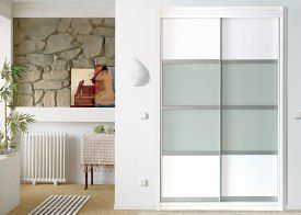 FC54 FRENTE CORREDERO ECO LACADO BLANCO Y CRISTAL ACIDO. PERFILES ALUMINIO  Y REMATES LACADO BLANCO