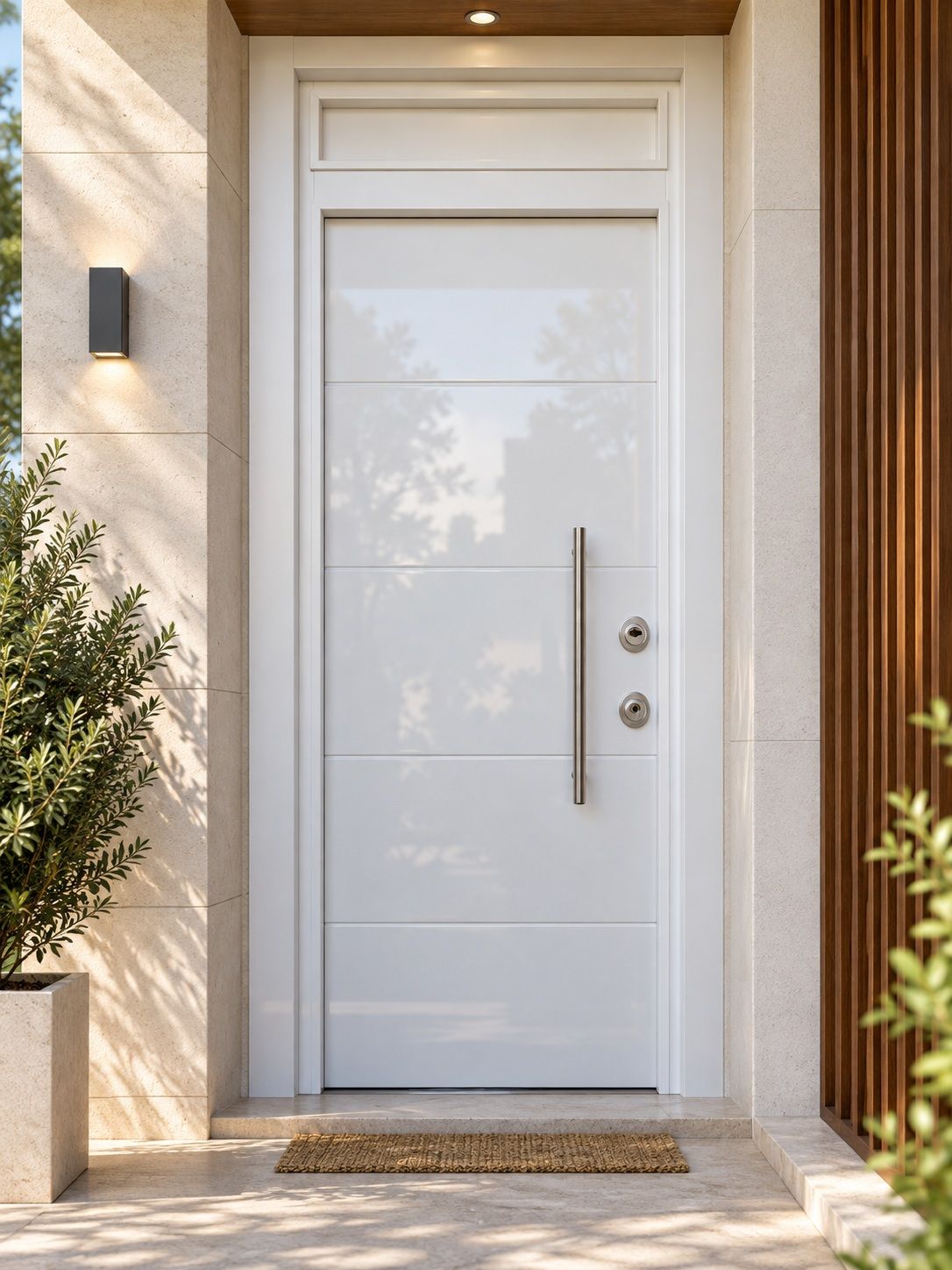 PUERTA ACORAZADA THOR 20 (GRADO 4B) 5 PAÑOS BLANCA CON MONTANTE SUPERIOR
