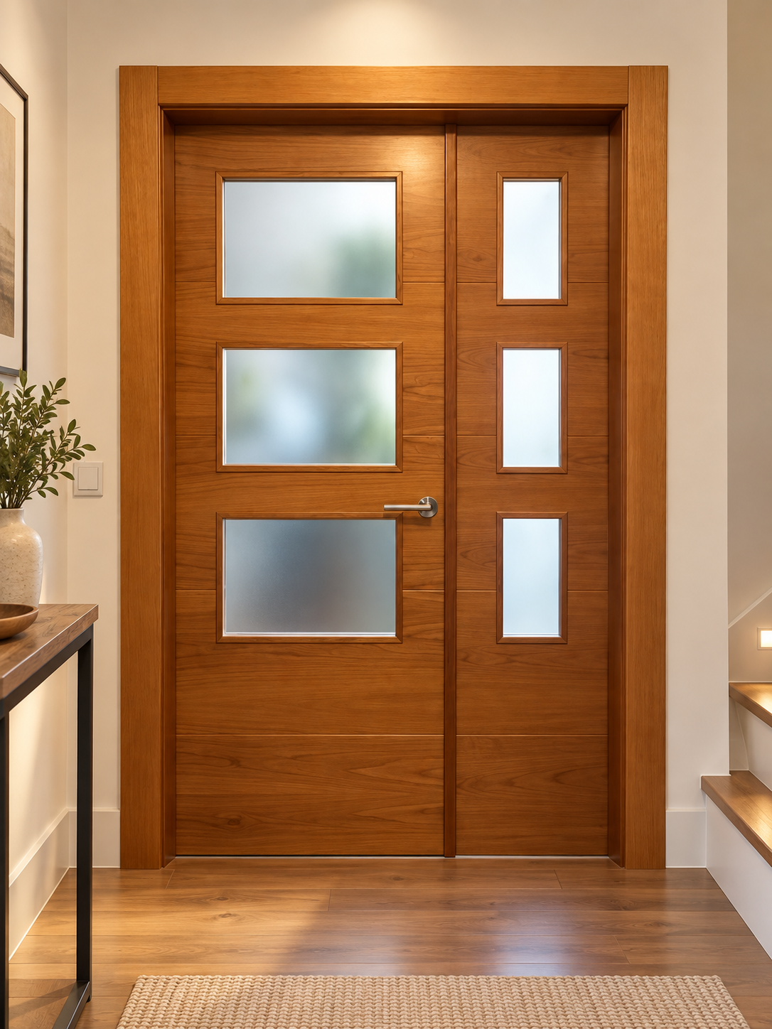 PUERTA CEREZO 5 PAÑOS VIDRIERA CON FIJO ABATIBLE