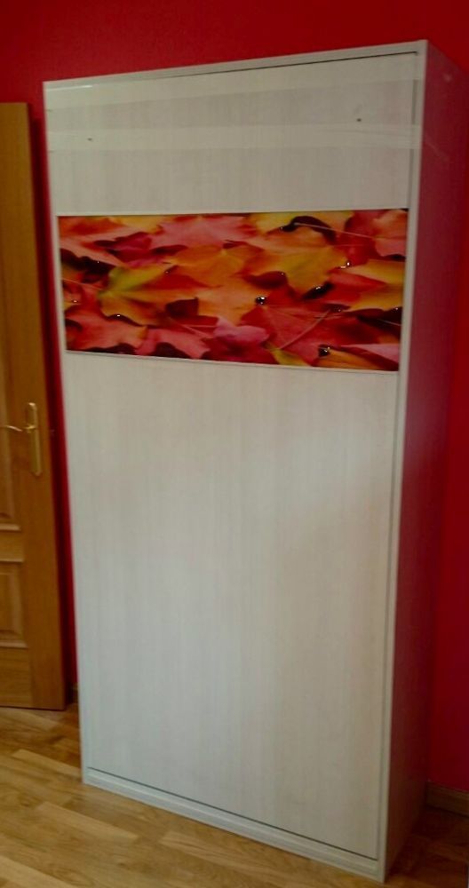 MU117 MUEBLE CAMA VERTICAL DE 90 CMS MELAMINA CON FOTO GRABADA EN CRISTAL