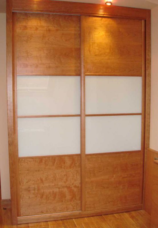 FC183 FRENTE CORREDERO ECO CEREZO Y CRISTAL LACADO BLANCO. PERFILES CEREZO