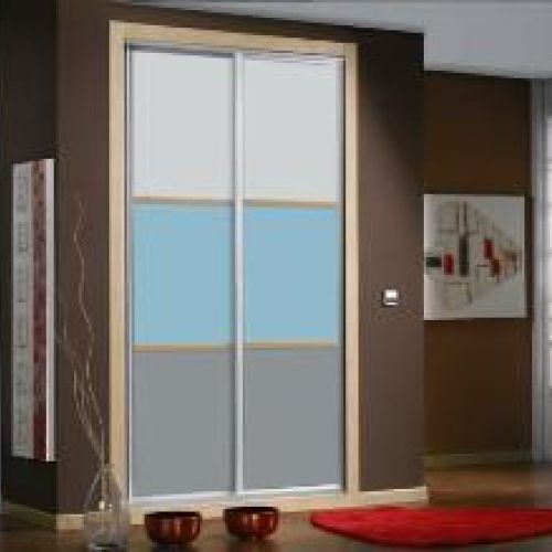 FC203 FRENTE CORREDERO ECO LACADO BLANCO, AZUL Y GRIS. PERFILES ALUMINIO Y REMATES HAYA