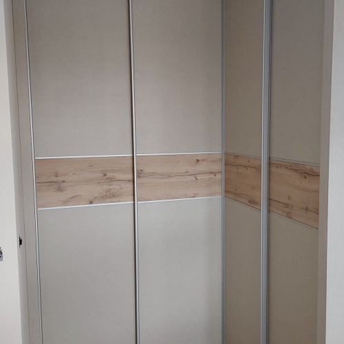 FC300 FRENTE CORREDERO EN ESQUINA ECO COMBINADO LACADO BEIGE CON ROBLE HERCULES