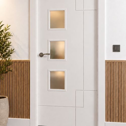 PUERTA LACADA BLANCA MODELO PARQUESOL VIDRIERA