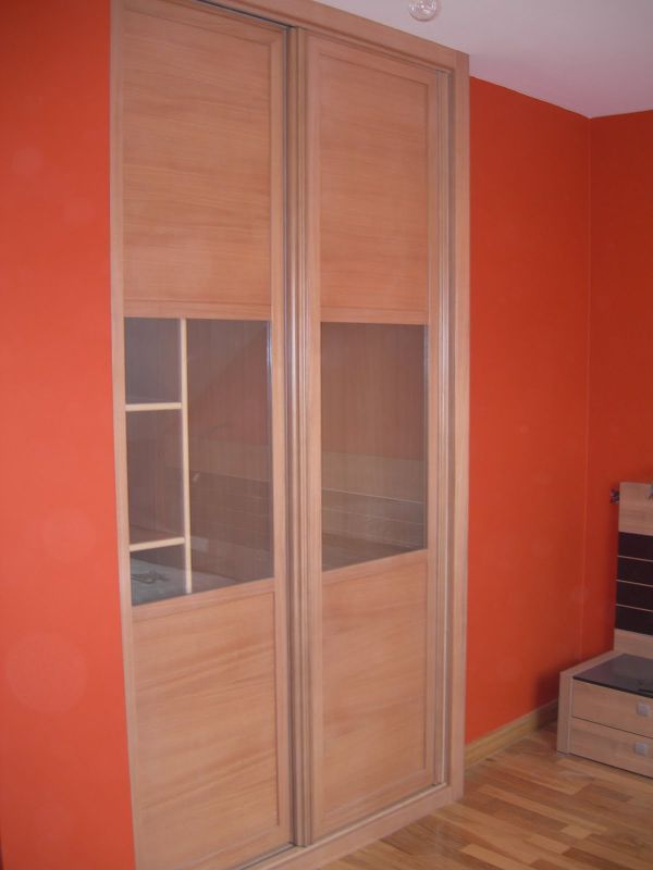 FC165 FRENTE CORREDERO JAPONES CEREZO Y CRISTAL TRANSPARENTE. PERFILES CEREZO