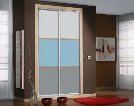 FC203 FRENTE CORREDERO ECO LACADO BLANCO, AZUL Y GRIS. PERFILES ALUMINIO Y REMATES HAYA