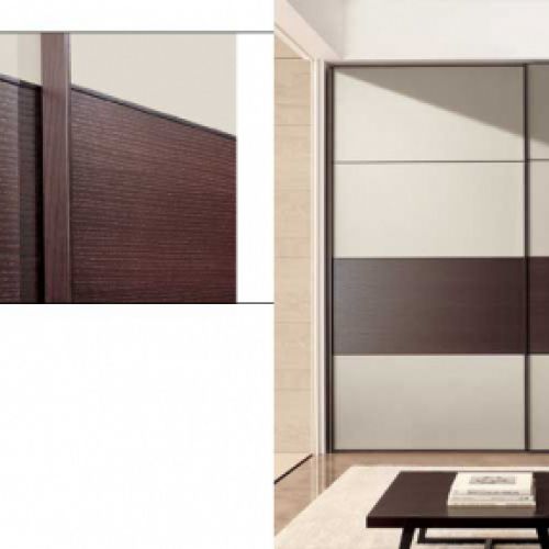 FC150 FRENTE CORREDERO ECO LACADO BEIGE Y WENGE. PERFILES WENGE Y GUIAS OCULTAS