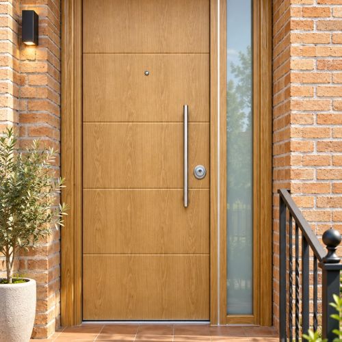 PUERTA ACORAZADA THOR 20 (GRADO 3B) 5 PAÑOS ROBLE CON FIJO LATERAL