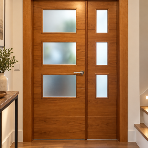 PUERTA CEREZO 5 PAÑOS VIDRIERA CON FIJO ABATIBLE